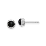 Sterling Silver Stud Earrings with Black Onyx Cabochon in Bezel Setting, Minimalist Design