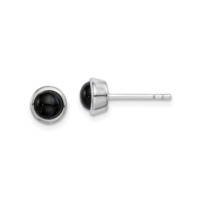Sterling Silver Stud Earrings with Black Onyx Cabochon in Bezel Setting, Minimalist Design