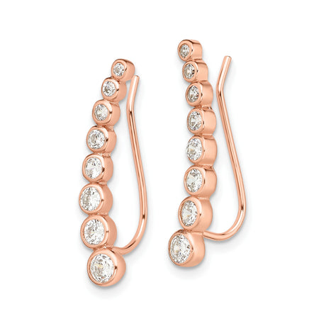 Sterling Silver Ear Climber Earrings with Cubic Zirconia, Rose Plated Minimalist Design for Women