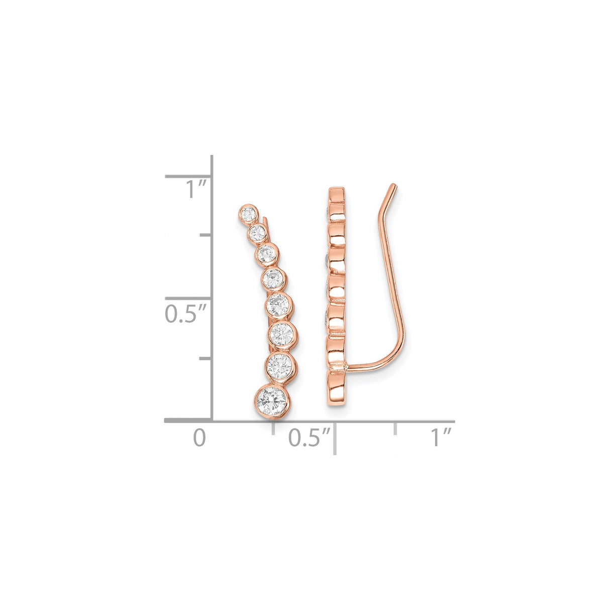 Sterling Silver Ear Climber Earrings with Cubic Zirconia, Rose Plated Minimalist Design for Women