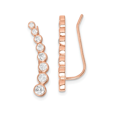 Sterling Silver Ear Climber Earrings with Cubic Zirconia, Rose Plated Minimalist Design for Women