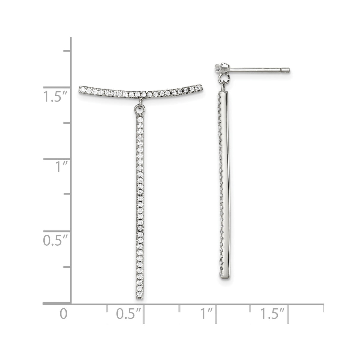 Sterling Silver Dangle Earrings with Cubic Zirconia, Minimalist Linear Bar Drop Design