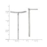 Sterling Silver Dangle Earrings with Cubic Zirconia, Minimalist Linear Bar Drop Design