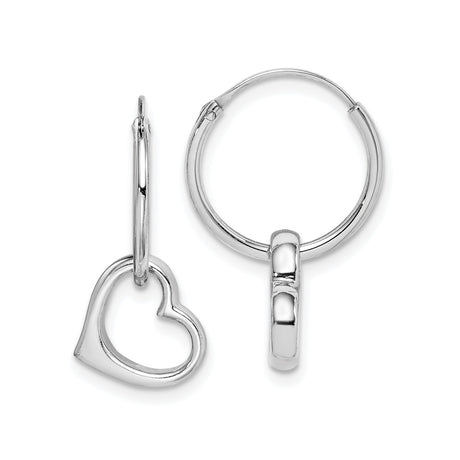 Sterling Silver Heart Hoop Earrings with Open Heart Charms, Minimalist Romantic Style for Women