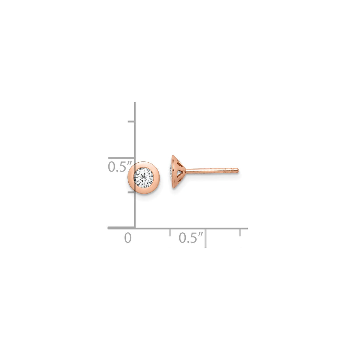 Sterling Silver Rose Gold Plated Stud Earrings with Round Cubic Zirconia, Minimalist Design