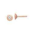 Sterling Silver Rose Gold Plated Stud Earrings with Round Cubic Zirconia, Minimalist Design