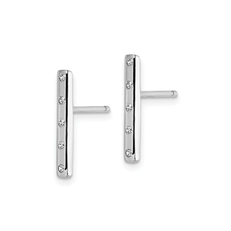 Sterling Silver Vertical Bar Stud Earrings Five CZ Stones