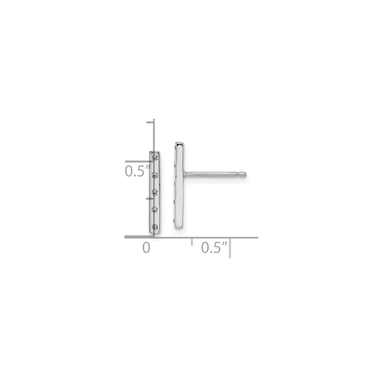 Sterling Silver Vertical Bar Stud Earrings Five CZ Stones