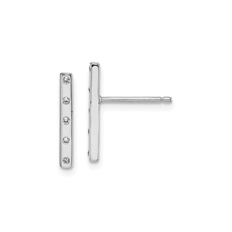 Sterling Silver Vertical Bar Stud Earrings for Women with Five Cubic Zirconia Stones, Modern Minimalist Silver Jewelry, Elegant Linear Design, Polished Finish, Dainty Everyday Fashion Studs