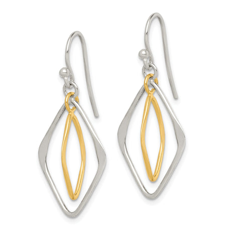 Sterling Silver Marquise Drop Earrings with Twisted Metal Design, Silver and Gold Tone, Modern Style