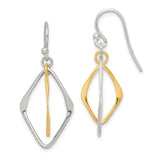 Sterling Silver Marquise Drop Earrings with Twisted Metal Design, Silver and Gold Tone, Modern Style