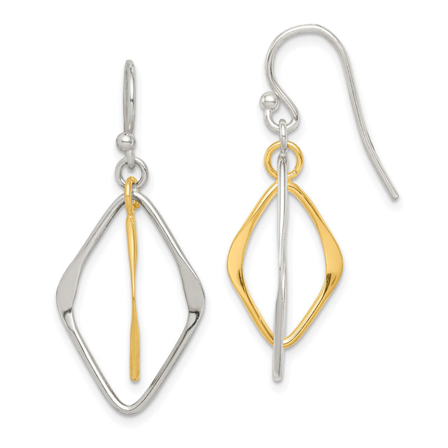 Sterling Silver Marquise Drop Earrings with Twisted Metal Design, Silver and Gold Tone, Modern Style