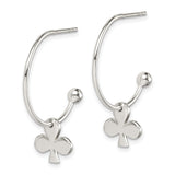 Sterling Silver Hoop Earrings with Club Charm, Minimalist Poker Symbol Design for Women