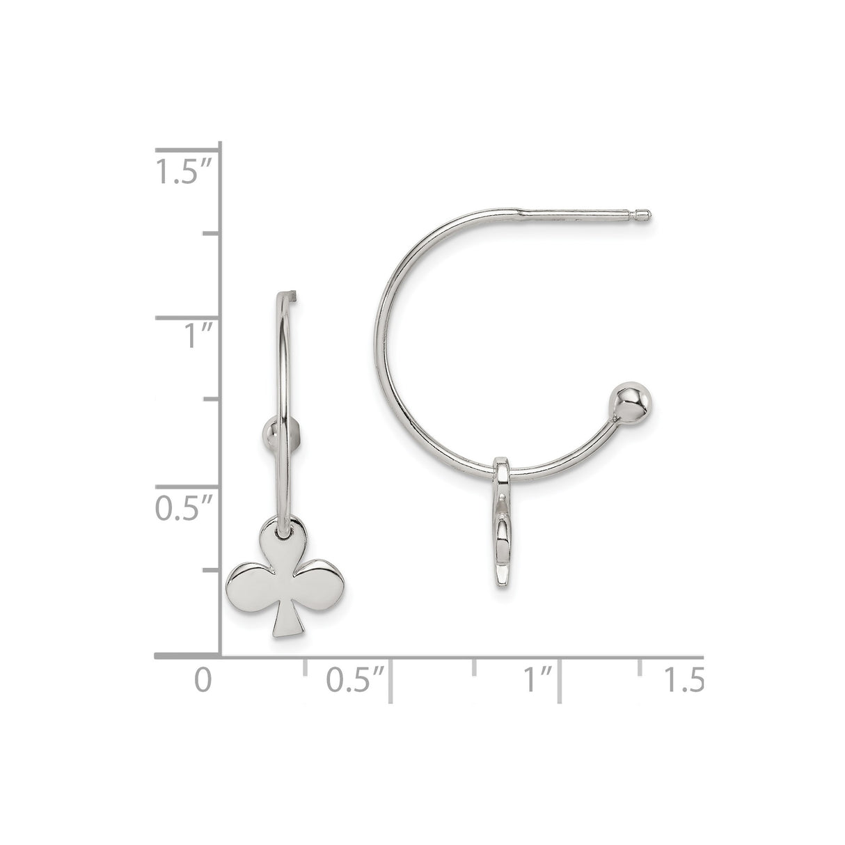 Sterling Silver Hoop Earrings with Club Charm, Minimalist Poker Symbol Design for Women