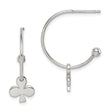 Sterling Silver Hoop Earrings with Club Charm, Minimalist Poker Symbol Design for Women