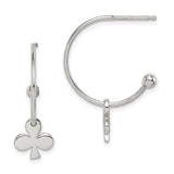 Sterling Silver Hoop Earrings with Club Charm, Minimalist Poker Symbol Design for Women