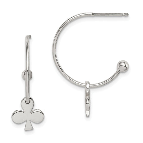 Sterling Silver Hoop Earrings with Club Charm, Minimalist Poker Symbol Design for Women