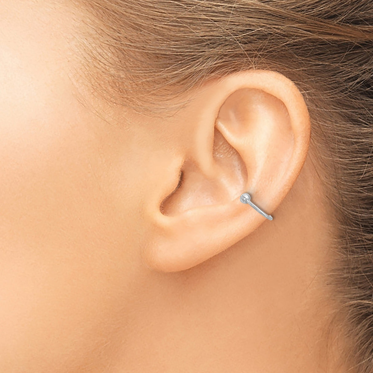 Sterling Silver L Shaped Nose Ring With CZ Bezel Setting