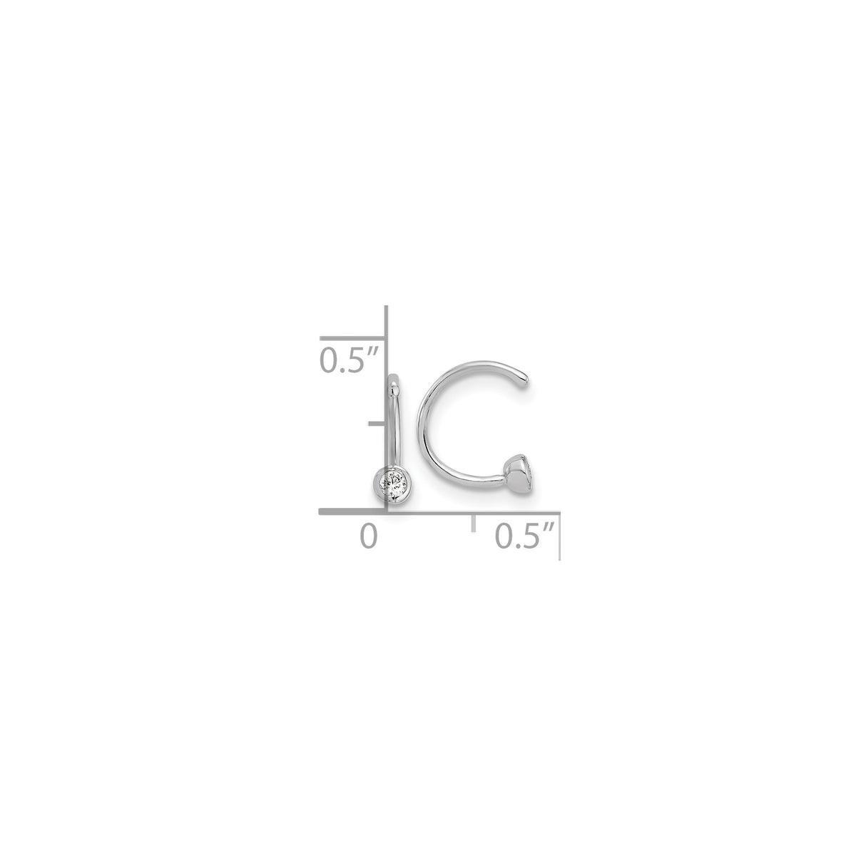Sterling Silver L Shaped Nose Ring With CZ Bezel Setting