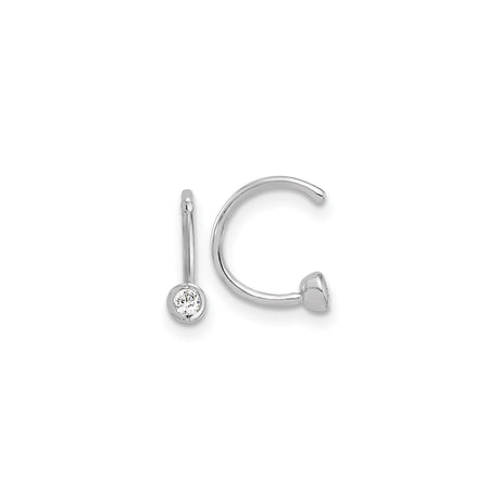 Sterling Silver Nose Ring with Bezel Set Cubic Zirconia, Curved L-Shape for Secure Fit, Hypoallergenic Facial Jewelry, Minimalist Stud with Subtle Sparkle, Polished Finish for Unisex Piercing