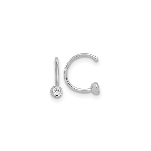 Sterling Silver Nose Ring with Bezel Set Cubic Zirconia, Curved L-Shape for Secure Fit, Hypoallergenic Facial Jewelry, Minimalist Stud with Subtle Sparkle, Polished Finish for Unisex Piercing