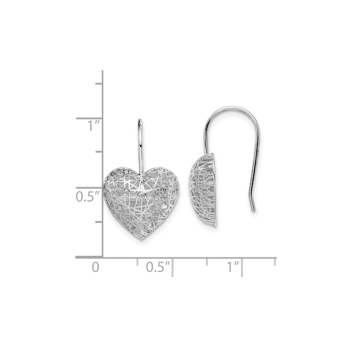 Sterling Silver Heart Drop Earrings with Open Filigree Wire Design for Women