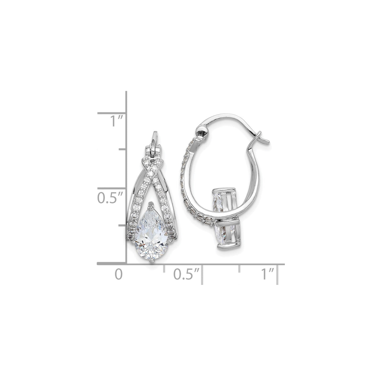Sterling Silver Teardrop Dangle Earrings with Crisscross Pavé and Pear-Shaped Cubic Zirconia