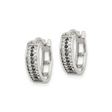 Sterling Silver Hoop Earrings with Black and White Cubic Zirconia, Modern Rectangular Design