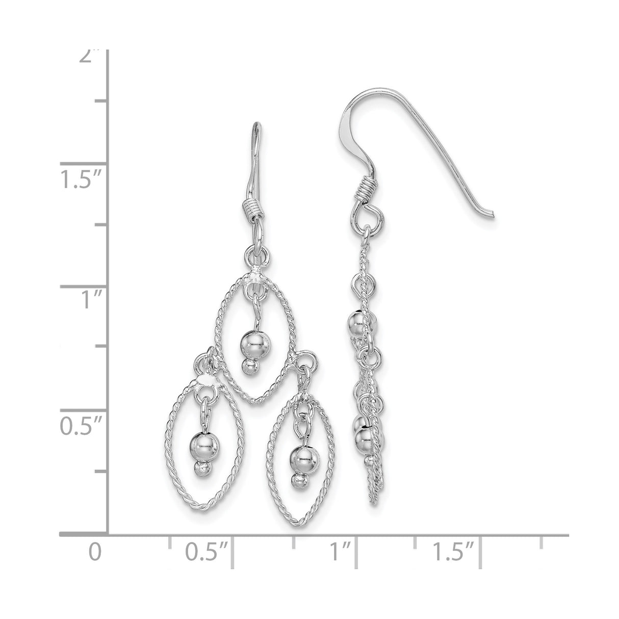 Sterling Silver Dangle Earrings with Triple Oval Drops and Twisted Rope Detail