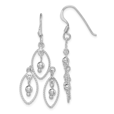 Sterling Silver Dangle Earrings with Triple Oval Drops and Twisted Rope Detail