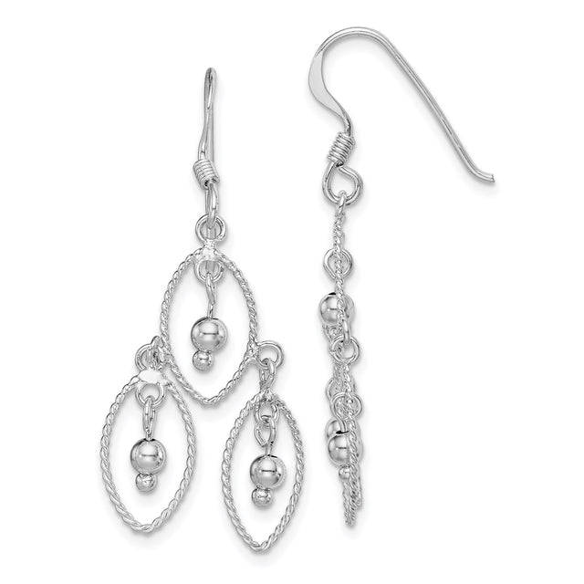 Sterling Silver Dangle Earrings with Triple Oval Drops and Twisted Rope Detail