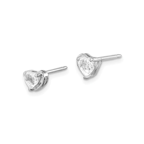 Sterling Silver Heart Stud Earrings with White Topaz, Romantic Minimalist Design