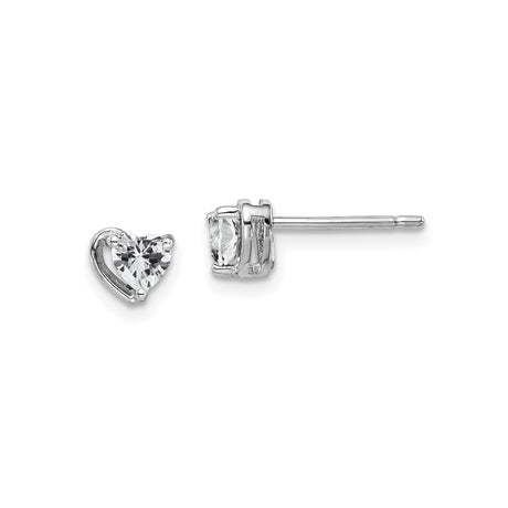 Sterling Silver Heart Stud Earrings with White Topaz, Romantic Minimalist Design