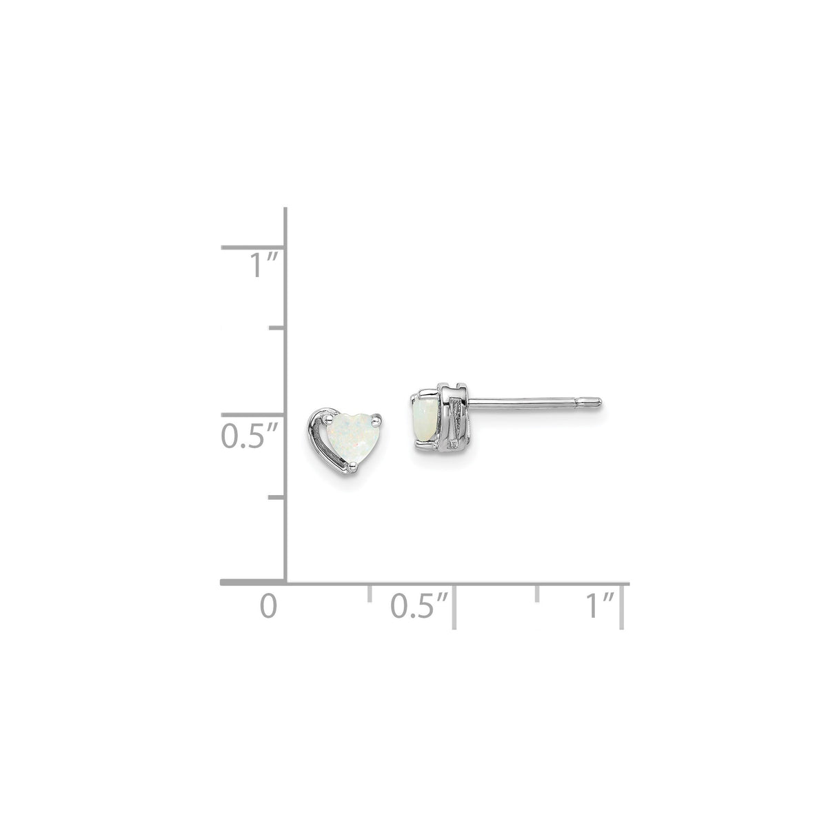 Sterling Silver Heart Stud Earrings with Created Opal, Romantic Minimalist Design