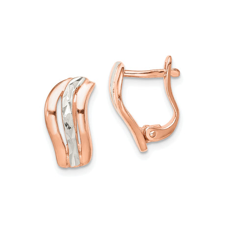 Sterling Silver and Rose Gold Hoop Earrings with Wavy Design and Polished Finish
