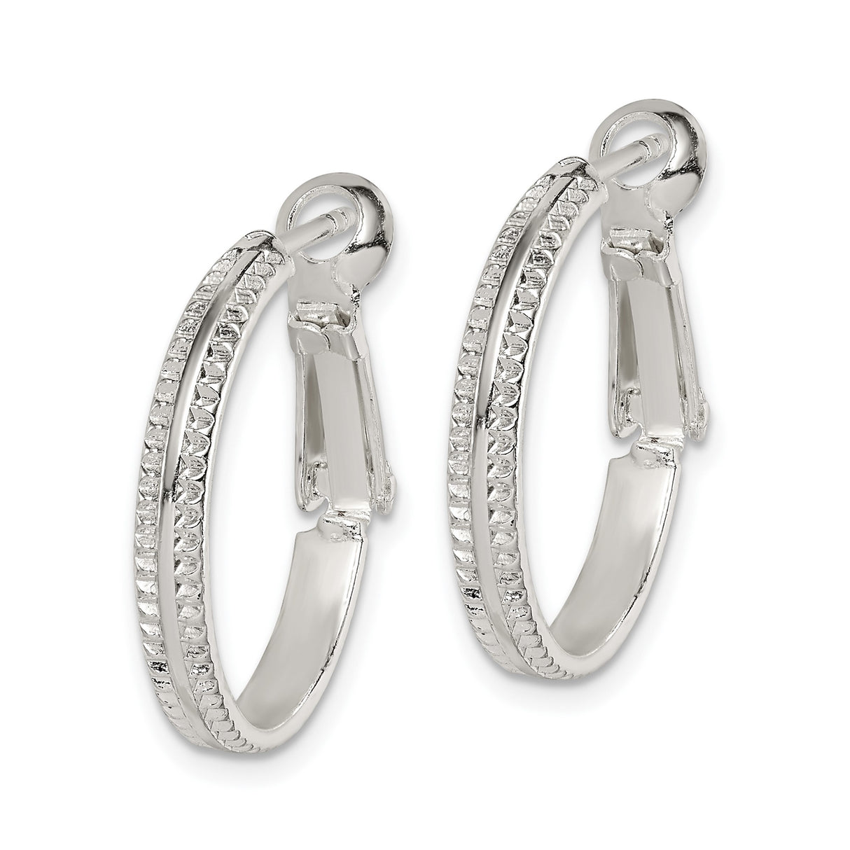 Sterling Silver Hoop Earrings with Textured Double Hoop and Diamond Cut Finish