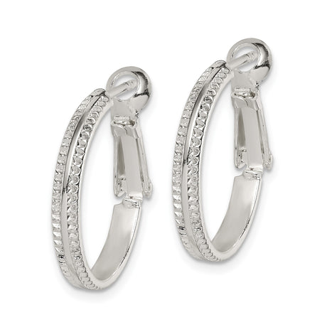 Sterling Silver Hoop Earrings with Textured Double Hoop and Diamond Cut Finish