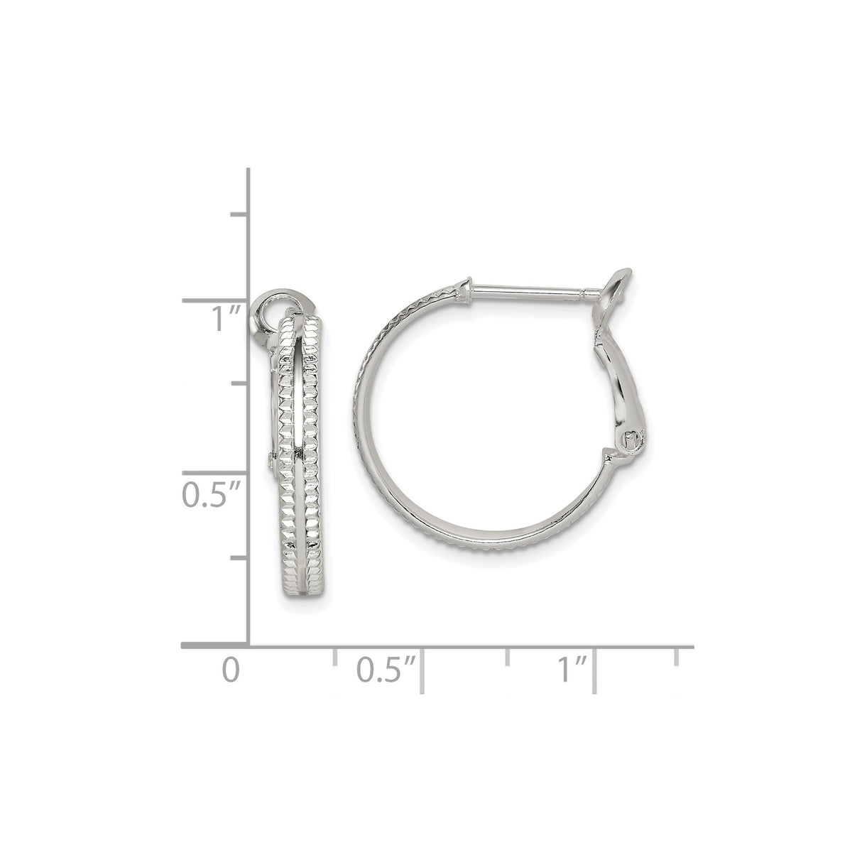 Sterling Silver Hoop Earrings with Textured Double Hoop and Diamond Cut Finish