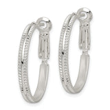 Sterling Silver Textured Hoop Earrings with Double Row Diamond Cut Detailing for Women