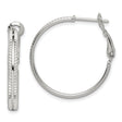Sterling Silver Textured Hoop Earrings with Double Row Diamond Cut Detailing for Women