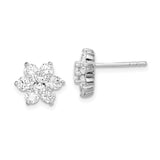 Sterling Silver Flower Stud Earrings with Cubic Zirconia in Six-Petal Floral Design