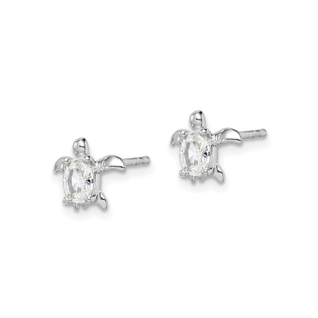 Sterling Silver Turtle Stud Earrings Round Gemstone Shell