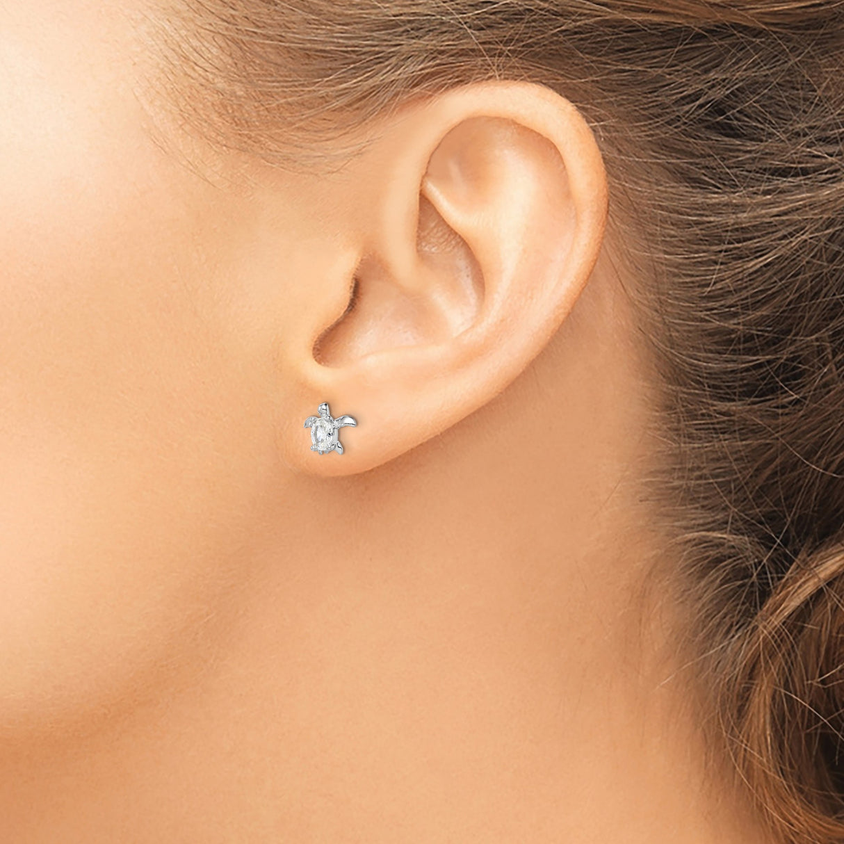 Sterling Silver Turtle Stud Earrings Round Gemstone Shell
