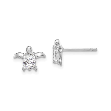 Sterling Silver Turtle Stud Earrings for Women with Round Cut Clear Gemstone Shell, Nautical Sea Turtle Design, Symbolic Ocean Jewelry, Animal Inspired Coastal Studs for Everyday Wear