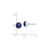 Sterling Silver Lapis Stud Earrings, Round Lapis Lazuli Cabochon, Minimalist Style for Women