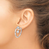 Sterling Silver Hoop Earrings with Double Hoop Design and Polished Ball Accents