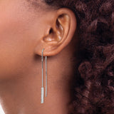 Sterling Silver Threader Earrings with Cubic Zirconia Bar Drops, Minimalist Linear Dangle Style