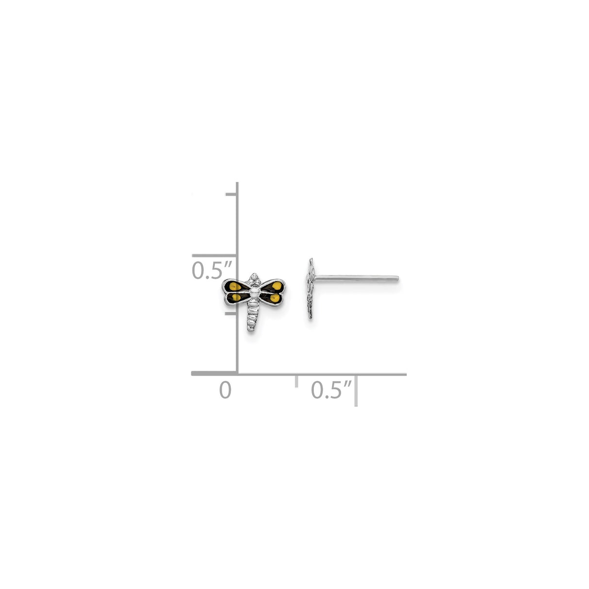 Sterling Silver Dragonfly Stud Earrings with Black and Yellow Enamel Wings
