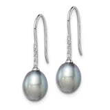 Sterling Silver Drop Earrings with White Cultured Freshwater Pearls and Cubic Zirconia