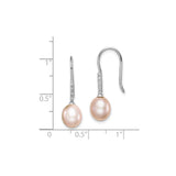 Sterling Silver Drop Earrings with Pink Freshwater Pearls and Cubic Zirconia Accents